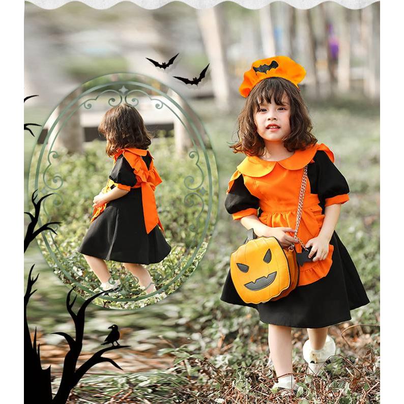 ハロウィン コスプレ パンプキン 3点セット 子供 仮装 コスチューム 衣装 デビル 少女 ワンピース カチューシャ レディース - 画像 (8)