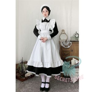 メイド服 ロング コスプレ衣装 長袖 エプロン クラシカル ロイヤルメイド レディース 大人用 イギリス風 魔女 クラシカルロング ワンピースロイヤル フリル