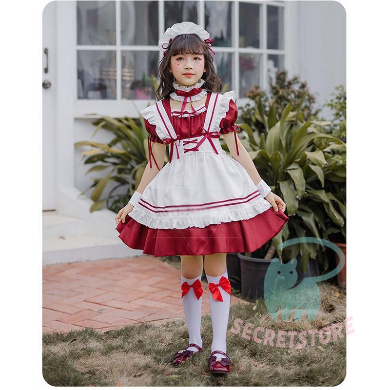 コスプレ 子供用 メイド服 ロリータ ワンピース 6点セット 家政婦 4色 メイド エプロン衣装 大きいサイズ コスプレ衣装 コスチューム 文化祭 学園祭