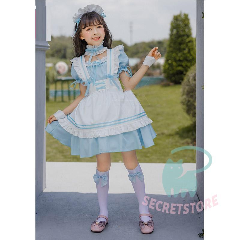 コスプレ 子供用 メイド服 ロリータ ワンピース 6点セット 家政婦 4色 メイド エプロン衣装 大きいサイズ コスプレ衣装 コスチューム 文化祭 学園祭 - 画像 (2)