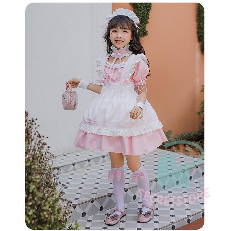 コスプレ 子供用 メイド服 ロリータ ワンピース 6点セット 家政婦 4色 メイド エプロン衣装 大きいサイズ コスプレ衣装 コスチューム 文化祭 学園祭 - 画像 (3)