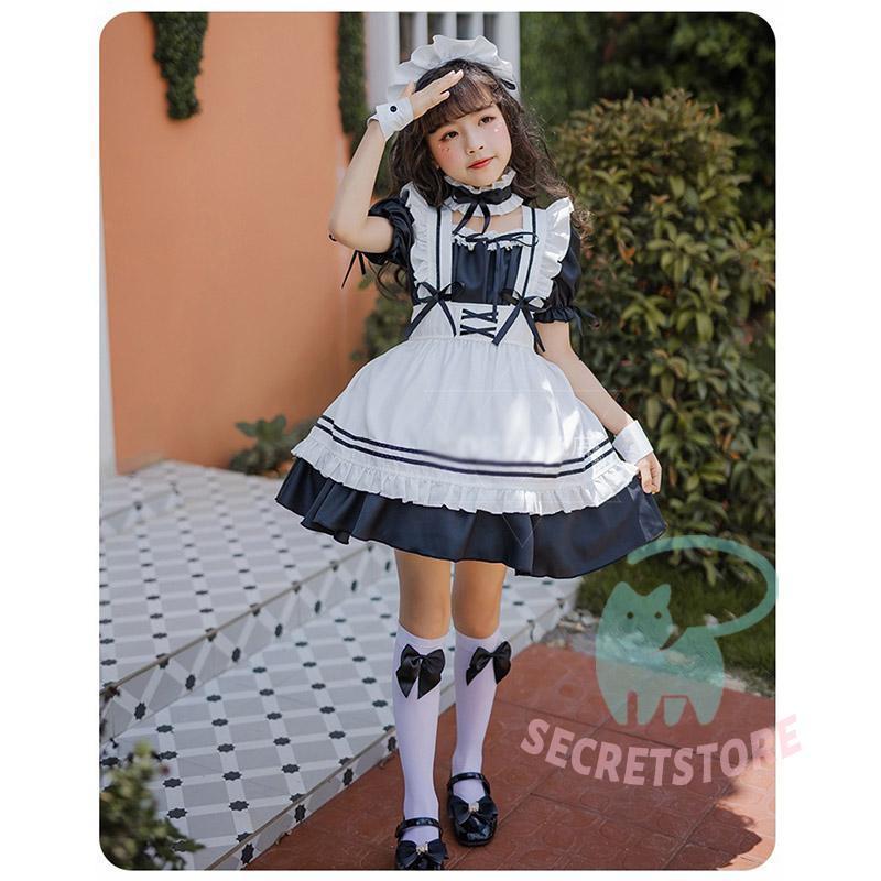 コスプレ 子供用 メイド服 ロリータ ワンピース 6点セット 家政婦 4色 メイド エプロン衣装 大きいサイズ コスプレ衣装 コスチューム 文化祭 学園祭 - 画像 (4)