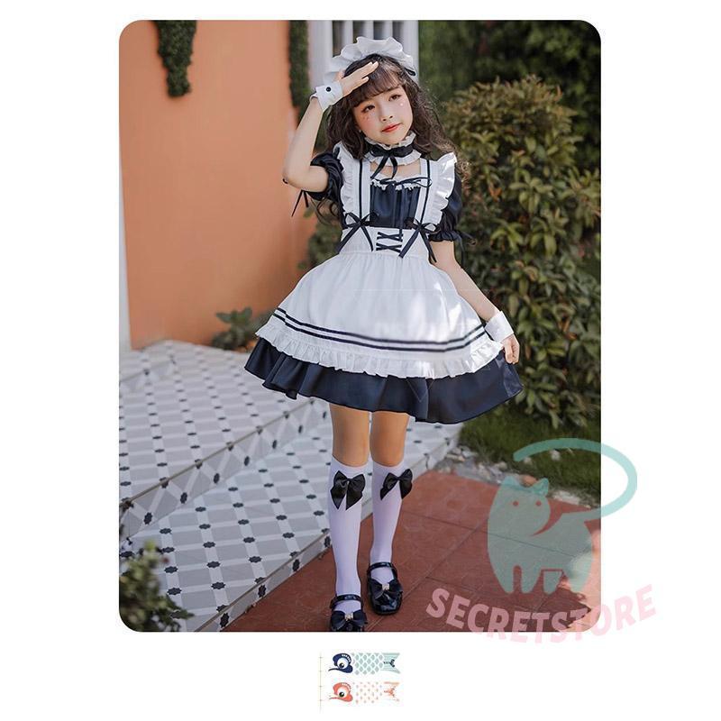 コスプレ 子供用 メイド服 ロリータ ワンピース 6点セット 家政婦 4色 メイド エプロン衣装 大きいサイズ コスプレ衣装 コスチューム 文化祭 学園祭 - 画像 (5)