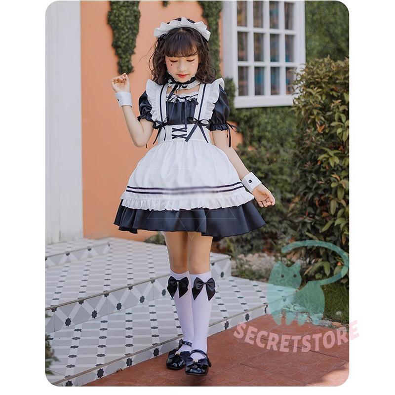 コスプレ 子供用 メイド服 ロリータ ワンピース 6点セット 家政婦 4色 メイド エプロン衣装 大きいサイズ コスプレ衣装 コスチューム 文化祭 学園祭 - 画像 (7)