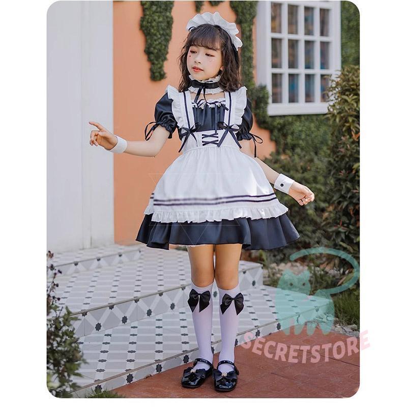 コスプレ 子供用 メイド服 ロリータ ワンピース 6点セット 家政婦 4色 メイド エプロン衣装 大きいサイズ コスプレ衣装 コスチューム 文化祭 学園祭 - 画像 (8)