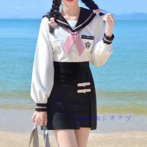 コスプレ セーラー服 韓国制服  女子高校生 衣装 jk 長袖 スカート リボン 3点セット 大人 コスチュームセット 仮装 学生服