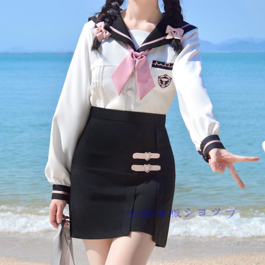 コスプレ セーラー服 韓国制服 女子高校生 衣装 jk 長袖 スカート リボン 3点セット 大人 コスチュームセット 仮装 学生服 - 画像 (4)