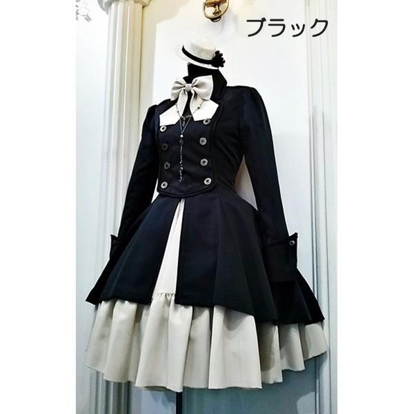 ロリータ ビッグカラー ワンピース単品 クラロリ ゴスロリ 長袖あり 袖付き Aライン Lolita リボン フリル裾 クリスマス レディース コスチューム 衣装 - 画像 (5)