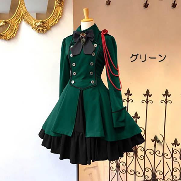 ロリータ ビッグカラー ワンピース単品 クラロリ ゴスロリ 長袖あり 袖付き Aライン Lolita リボン フリル裾 クリスマス レディース コスチューム 衣装 - 画像 (6)