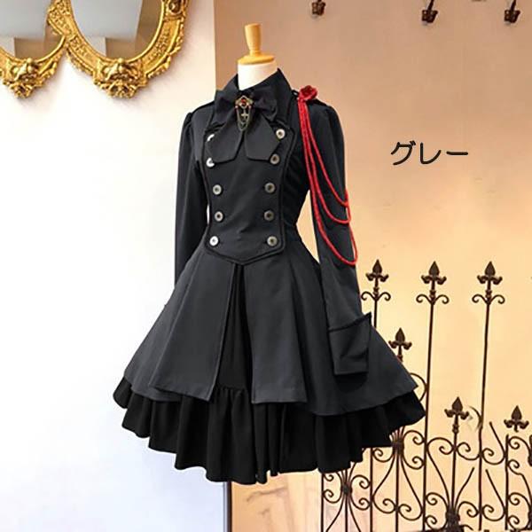 ロリータ ビッグカラー ワンピース単品 クラロリ ゴスロリ 長袖あり 袖付き Aライン Lolita リボン フリル裾 クリスマス レディース コスチューム 衣装 - 画像 (8)