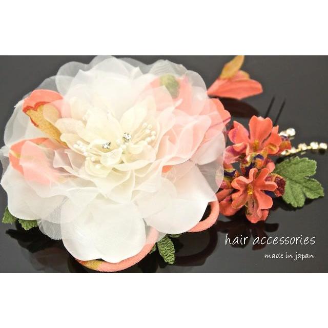 SOUBIEN 髪飾り 花 フラワー 成人式振袖髪飾り 卒業式袴髪飾り ピンク 和柄 オーガンジー パール 和風