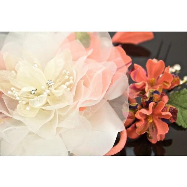 SOUBIEN 髪飾り 花 フラワー 成人式振袖髪飾り 卒業式袴髪飾り ピンク 和柄 オーガンジー パール 和風 - 画像 (2)