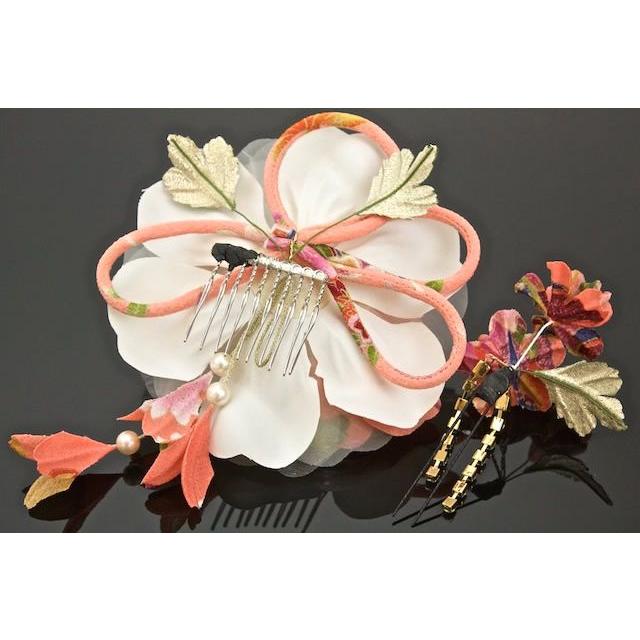 SOUBIEN 髪飾り 花 フラワー 成人式振袖髪飾り 卒業式袴髪飾り ピンク 和柄 オーガンジー パール 和風 - 画像 (3)