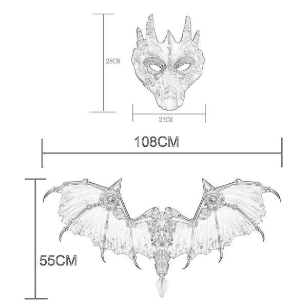 ハロウィン 大人用 ドラゴン コスチューム ウイングマスク セット 耐久性あり パフォーマンス コスプレ用 レッド - 画像 (2)