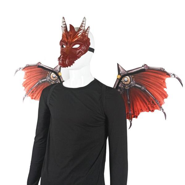 ハロウィン 大人用 ドラゴン コスチューム ウイングマスク セット 耐久性あり パフォーマンス コスプレ用 レッド - 画像 (6)