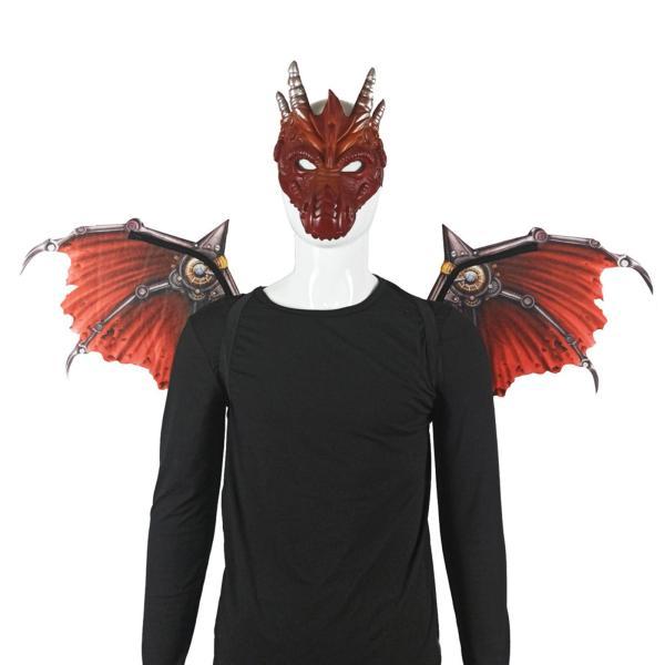 ハロウィン 大人用 ドラゴン コスチューム ウイングマスク セット 耐久性あり パフォーマンス コスプレ用 レッド - 画像 (7)