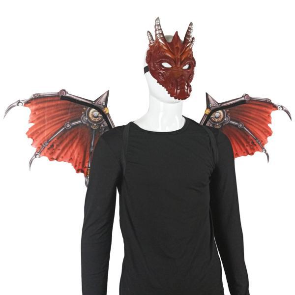 ハロウィン 大人用 ドラゴン コスチューム ウイングマスク セット 耐久性あり パフォーマンス コスプレ用 レッド - 画像 (8)