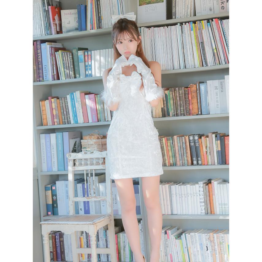 Tika サンタ コスプレ サンタコス 4点set パールキャミ デコルテ リボン オフショル ガーリーペア タイト ベロア サンタコスプレドレス - 画像 (6)