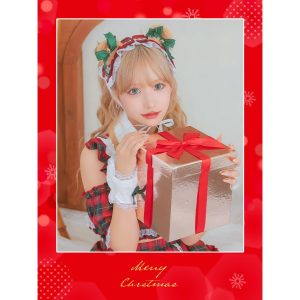 Tika サンタ コスプレ サンタコス 5点set クラシカル チェック レース フリルテディベア フレア スカート アニマル サンタコスプレ
