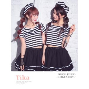 Tika ハロウィン コスプレ 衣装 セット 女子 7点set ボーダー 囚人 コスチューム セクシー