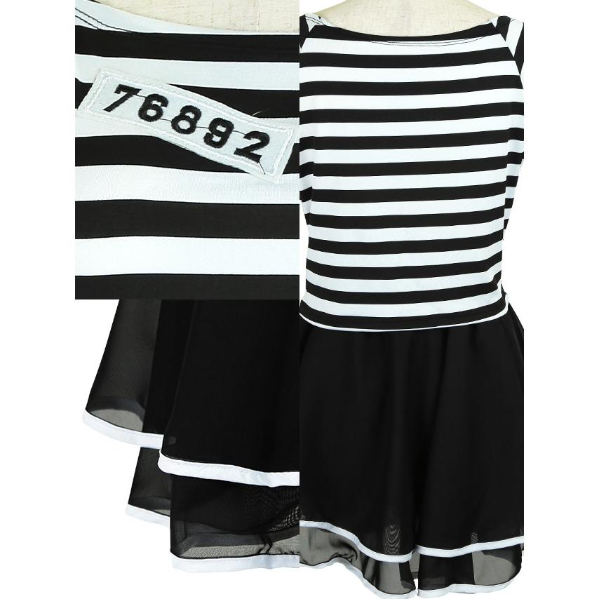 Tika ハロウィン コスプレ 衣装 セット 女子 7点set ボーダー 囚人 コスチューム セクシー - 画像 (7)