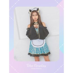 Tika 巫女 衣装 コスプレ 袖あり 露出少なめ 体型カバー 付け袖あり フレア スカート 個性アニマル 鬼和装メイド 4点セット
