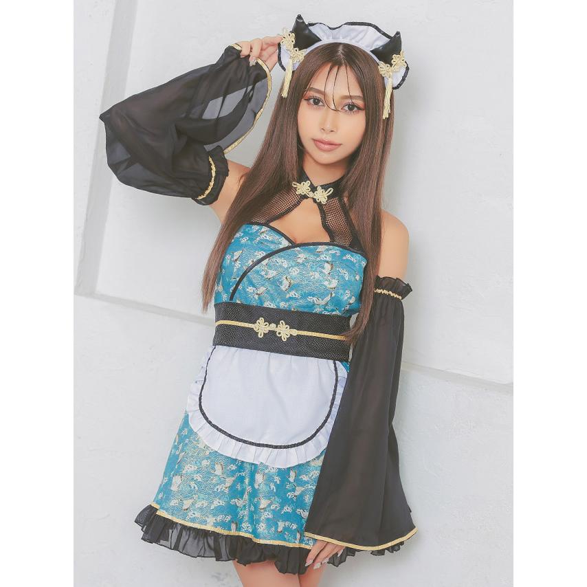 Tika 巫女 衣装 コスプレ 袖あり 露出少なめ 体型カバー 付け袖あり フレア スカート 個性アニマル 鬼和装メイド 4点セット - 画像 (2)