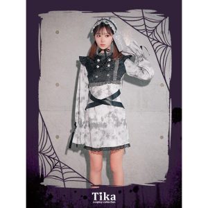 Tika ハロウイン コスプレ 袖あり 体型カバー ホラーゾンビ キョンシーキャラクター 個性ゴシックドール 3点セット