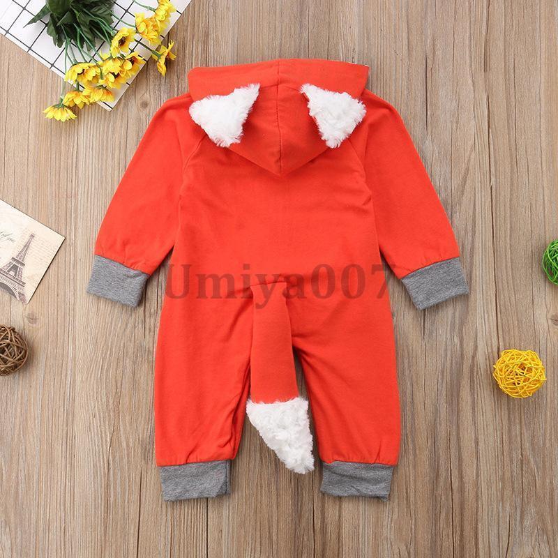 ハロウィン コスプレ 子供 仮装 着ぐるみ 子供服 ジャンプスーツ ベビー ロンパース アニマル キッズ コスチューム 動物仕様 長袖 耳付き 帽子 キツネ - 画像 (4)