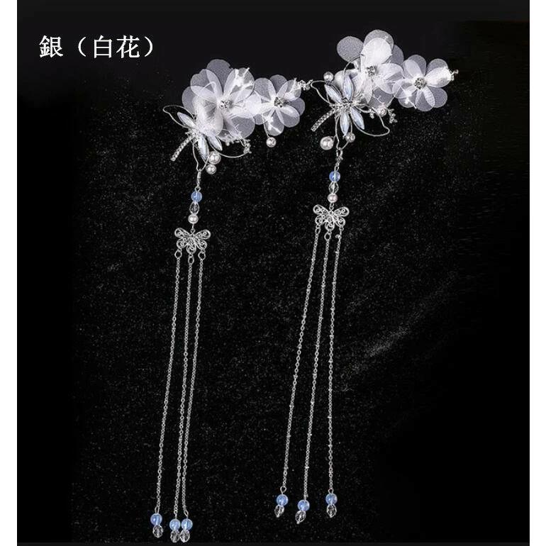 可愛いカチューシャ 中華髪飾り チャイナ風古代古典フリンジかんざし ペア(二個) 蝶&花 大人 子供通用 華流舞台ステージ道具 コスプレヘアアクセサリ - 画像 (5)