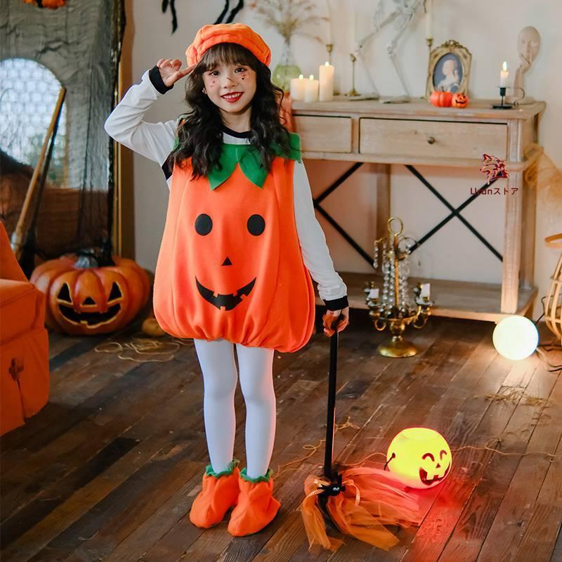 【3点セット】ハロウィン 衣装 仮装 カボチャ 子供 女の子 コスプレ ワンピース かぼちゃ キッズ コスチューム ハロウィーン Halloween 変装 アニメグッズ 精 - 画像 (2)