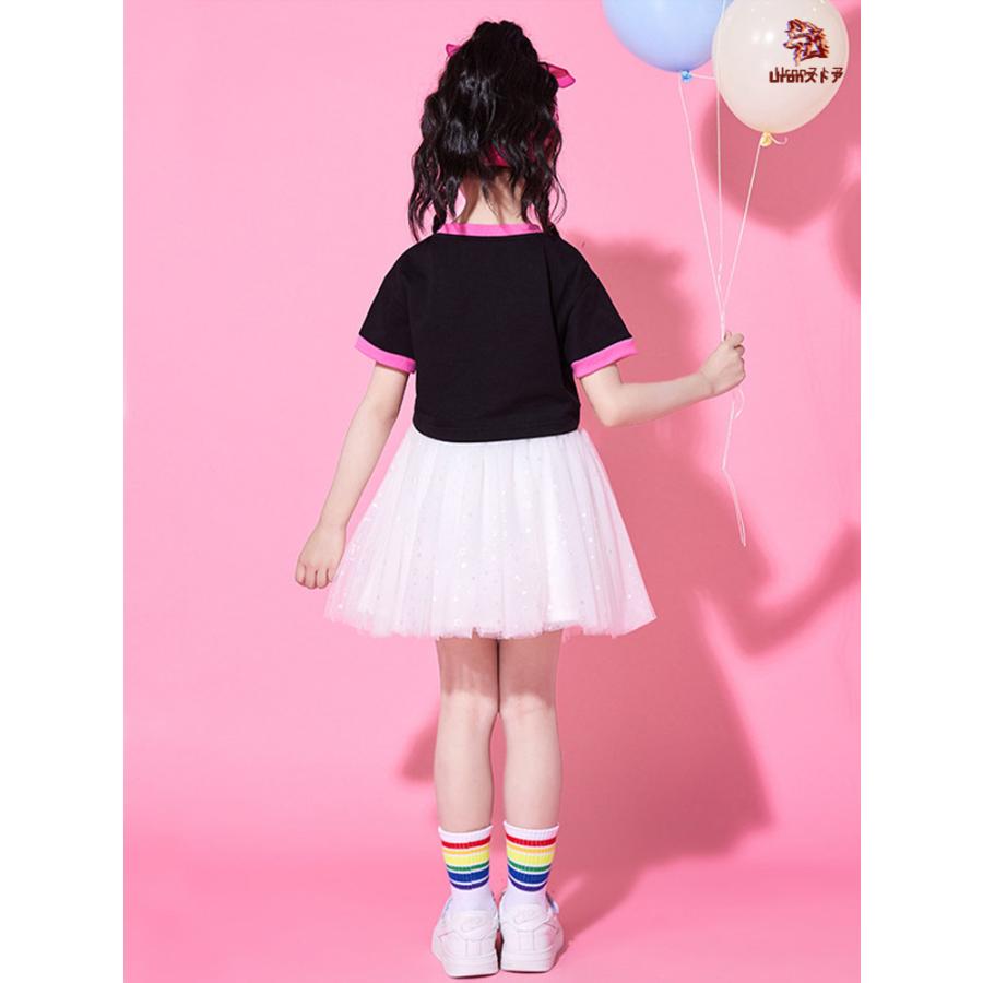 チア チアガール ブラック Tシャツ ホワイト スカート 短パンツ キッズ ダンス衣装 セットアップ 上下セット おしゃれ 女の子 男の子 子供 かっこいい かわいい - 画像 (9)