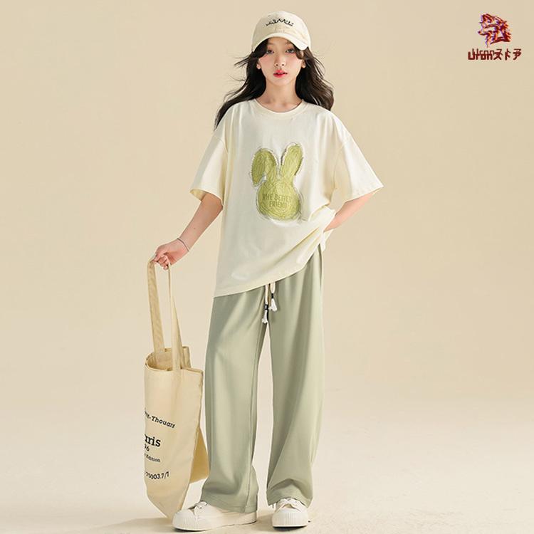 2024 キッズ セットアップ 女の子 カジュアルパンツセット おしゃれ かわいい カジュアルTシャツ カジュアルパンツ 半袖 140cm 150cm 160cm 170cm 180cm お出か