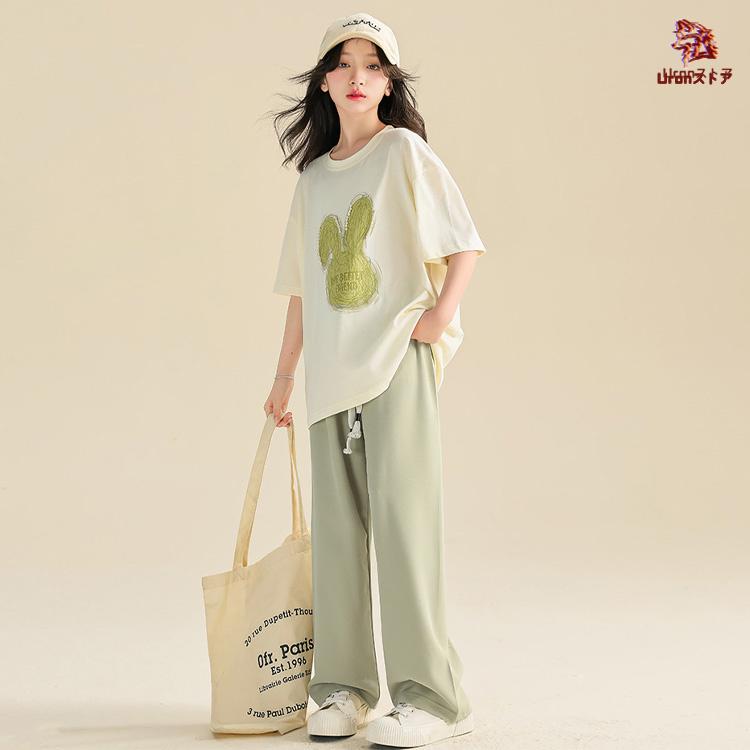 2024 キッズ セットアップ 女の子 カジュアルパンツセット おしゃれ かわいい カジュアルTシャツ カジュアルパンツ 半袖 140cm 150cm 160cm 170cm 180cm お出か - 画像 (5)