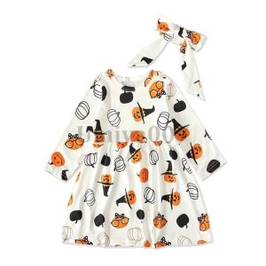 衣装 ベビー ワンピース ヘアバンド コスプレ 女の子 赤ちゃん かぼちゃ ワンピースセット ベビー服 仮装 コスチューム 子供 パンプキン